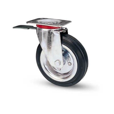 RUOTE IN GOMMA CON PIASTRA GIREVOLE E FRENO