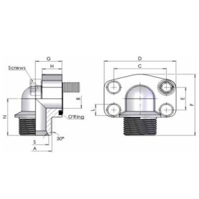 G3N0 - Flange a 90 a tenuta conica 60 filettate BSP