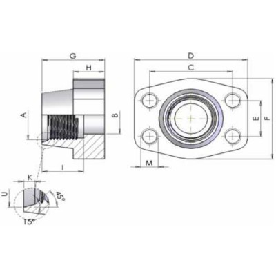 06CU - Controflange filettate (UN) con filetto cilindrico con sede ORING