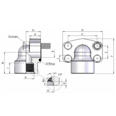 06NU - Flange a 90 filettate (UN) con filetto cilindrico con sede ORING