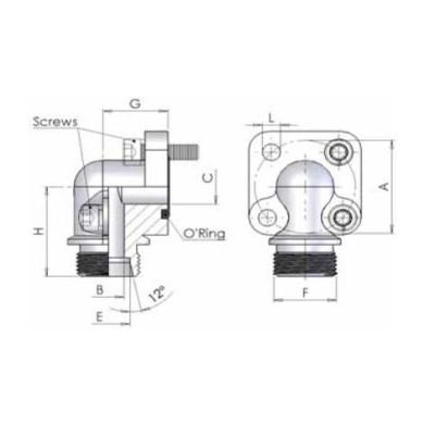 D0G4 - Raccordi a 4 Fori a 90 Filettati Metrici DIN 2353