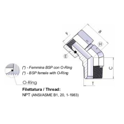 6046 - Gomito 45° F girevole BSP / M NPTF