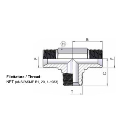 7048 - T con maschio NPTF centrale