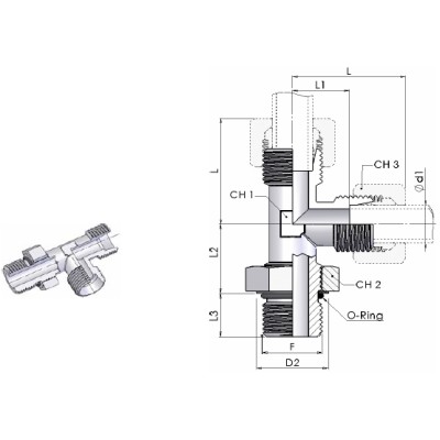 1076 UNF - Terminale a T con Maschio orientabile UNF laterale