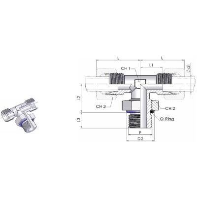 2076 BSPP - Terminale a T con Maschio orientabile BSPP centrale