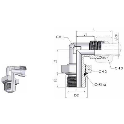 0076 UNF - Terminale a gomito con maschio UNF