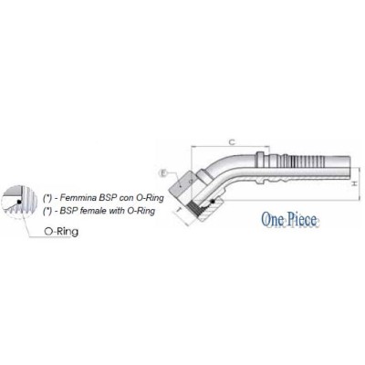 50H02 - Curva BSP 45 cono 60 Dado Spinato